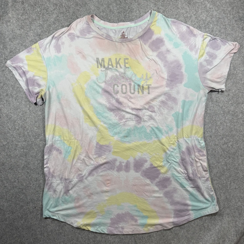 Secret Treasures Make Today Count Sleep Top 2X-3X Pastel Tie Dye Glitter Graphic